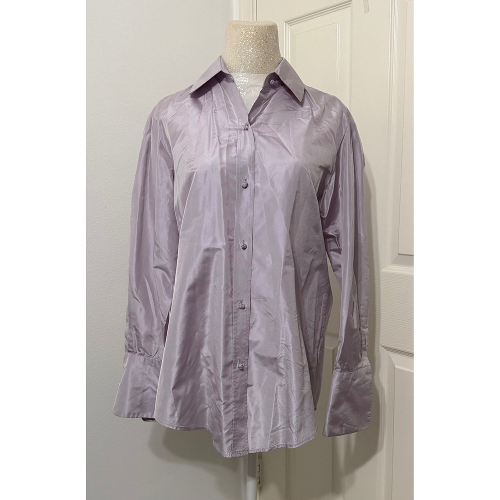 Dana Buchman Womens sz 8 100% Silk Blouse Lavender Lilac Button Down French Cuff